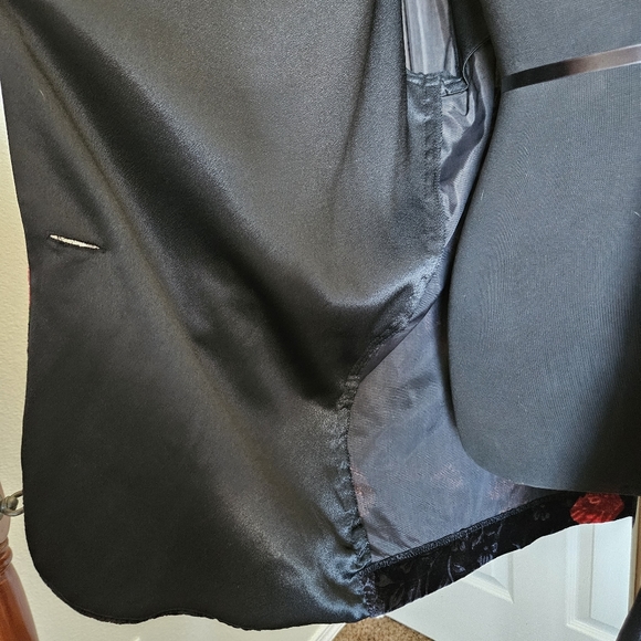 Felicity Barbara Lesser Blazer Black Velvet Rose Print Size L Vintage - Picture 8 of 9